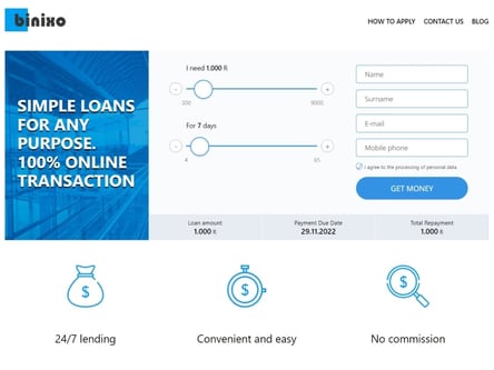Binixo homepage